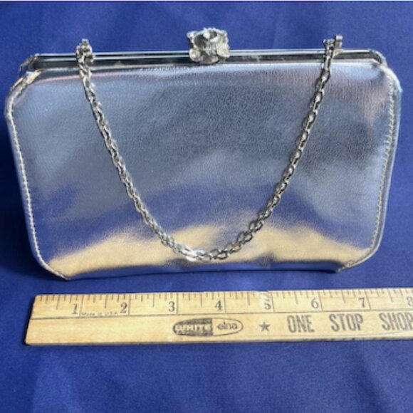Vintage 1950s Silver Rhinestone Clutch Purse Evening Bag Retro Glam - Picture 5 of 6